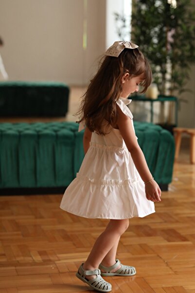 miabambim Kurdela Kat Kat Kız Çocuk Elbise Ekru