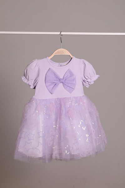 miabambim Purple Girl's Dress with Stars and Bow Detail