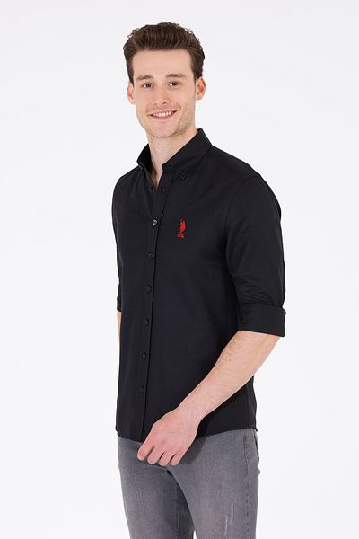 U.S. Polo Assn. Ανδρικό μαύρο μακρυμάνικο πουκάμισο - Basic Model50262932-VR046