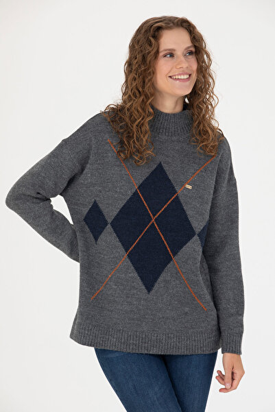 U.S. Polo Assn. Γυναικείο πουλόβερ με ζιβάγκο σε γκρι μελανζέ 50272038-VR086