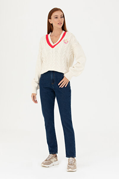 U.S. Polo Assn. Kadın Koyu Mavi Mom Hight Waist Fit Jean Pantolon 50272850-DN0023