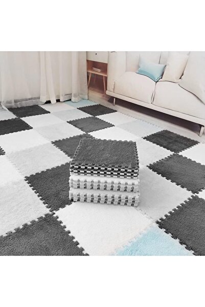 Sereniqa Gri Peluş Puzzle Halı, Kendi Tasarımını Oluştur, Yapboz Halı, Peluş Halı