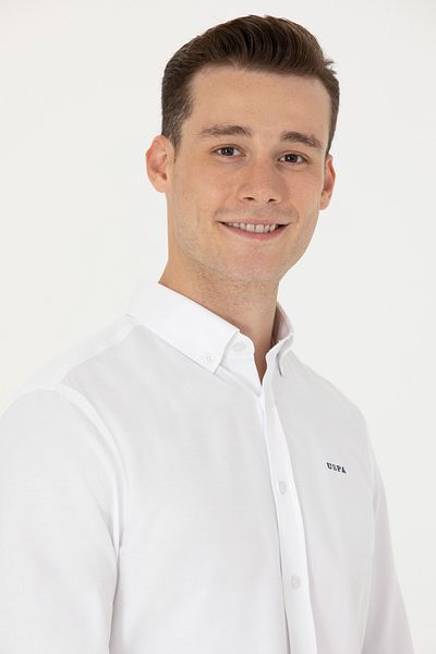 U.S. Polo Assn. Λευκό μακρυμάνικο ανδρικό πουκάμισο - Basic Model 50277266-VR013
