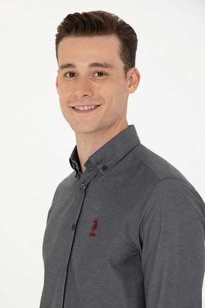 U.S. Polo Assn. Ανδρικό μακρυμάνικο πουκάμισο Anthracite Basic 50277310-VR006