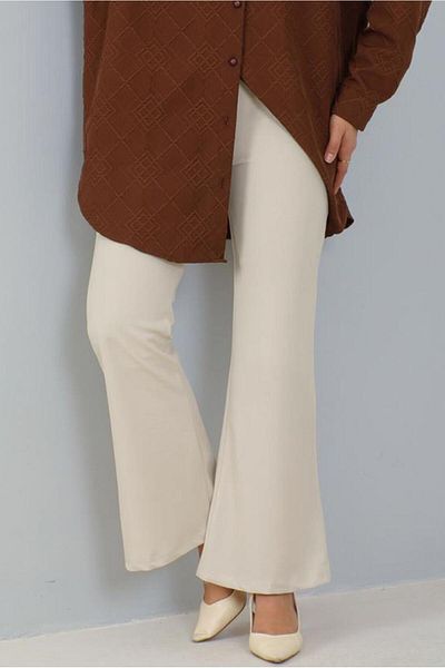 TRENDTESETTÜR Ecru Women's Trousers - Flared Leg, Elastic Waist T 602