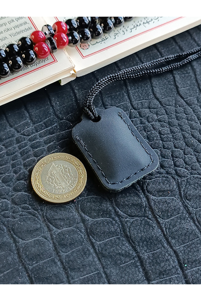 ViP GiFT Küçük Dörtgen Cevşen Dualı Kolye Muska Hakiki Deri El Yapımı XS