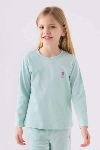 U.S. Polo Assn. Set de pijamale albastre cu maneca lunga pentru fete