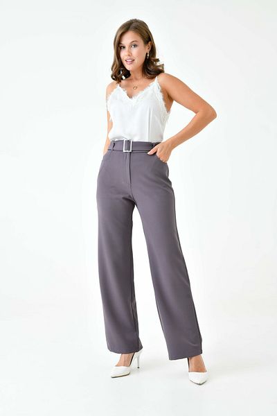 Saade Anthracite Straight Cut Belted Woven Trousers