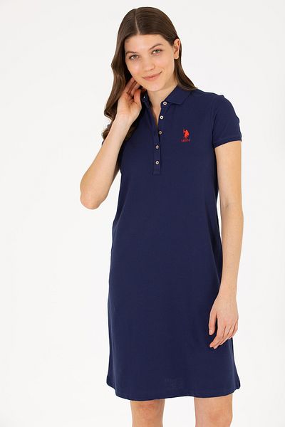 U.S. Polo Assn. Rochie midi din bumbac, cu nasturi, cu decolteu polo