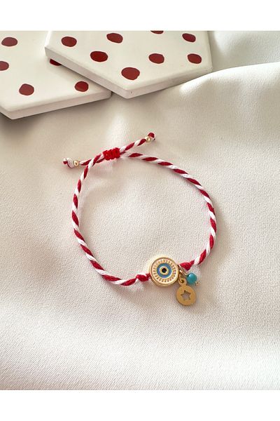 Atelier Çağla Red White Eye Evil Eye Beaded Marteniçka New Year's Bracelet