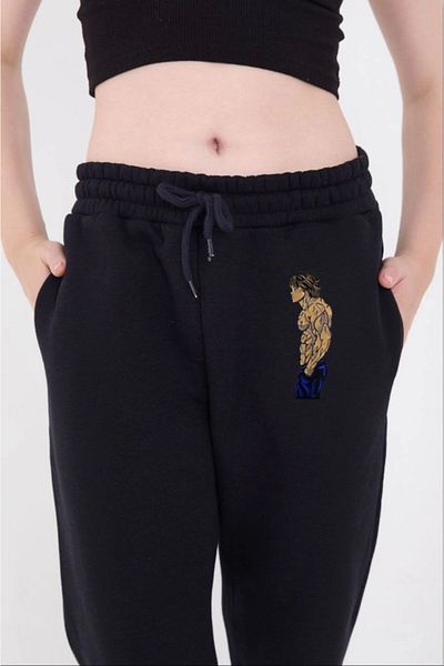 JANES Kokosh Fashion Elastic Παντελόνι Φούτερ με στάμπα με τρεις κλωστές - Navy Blue