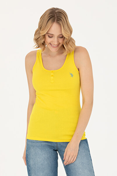 U.S. Polo Assn. تي شيرت أساسي بدون أكمام برقبة دائرية أصفر للنساء 50262673-VR094