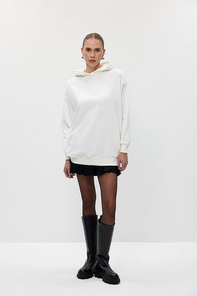 Tuba Butik Basic Hooded Ecru Women's Sweatshirt