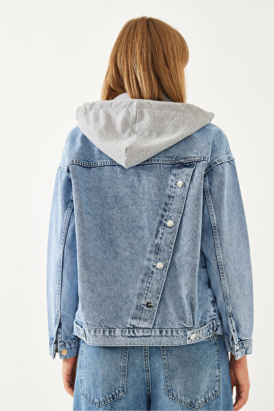 Bianco Lucci Women's Hooded Jeans Jacket with Back Detail 60351061