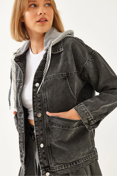 Bianco Lucci Women's Hooded Jeans Jacket with Back Detail 60351061