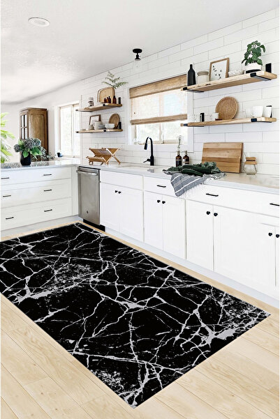 G&C HOME Dijital Kaymaz Yıkanabilir Modern Gri-Siyah Mutfak Halısı Salon Halı...