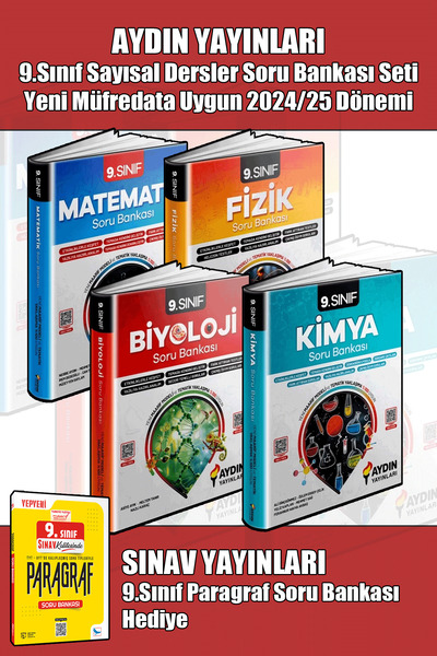 Aydın Yayınları 9.Sınıf Kimya Fizik Biyoloji Matematik Soru Bankası Seti 2024...