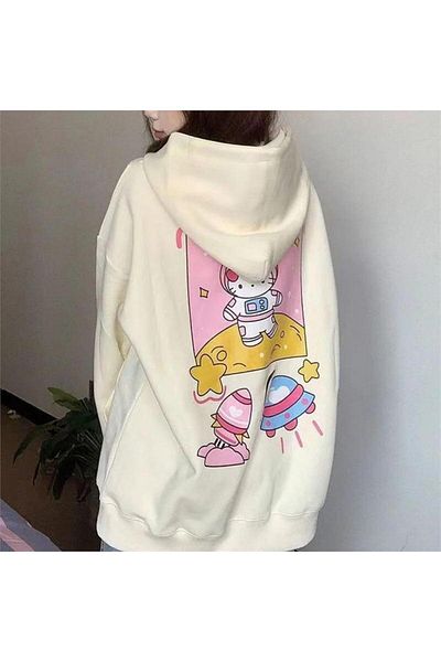 Köstebek Φούτερ με κουκούλα Ecru Astronaut Hello Kitty Χοντρό ύφασμα με φερμουάρ (UNISEX)