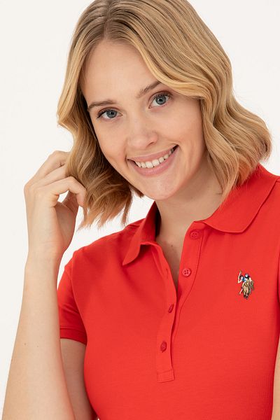 U.S. Polo Assn. Tricou roșu cu gât polo pentru femei 50262715 -vr030