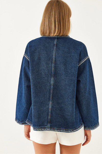 Bianco Lucci Női kővel hímzett dupla zsebes farmerdzseki 6030 60351074