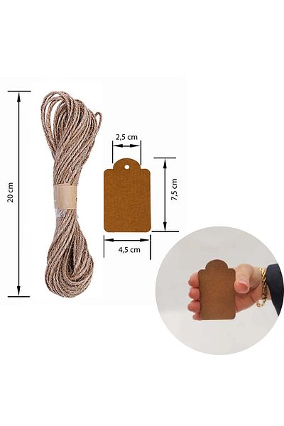 roco paper Set of 12 Kraft Gift Tags and 10 Meter Natural Jute String - Unwritten Decoration, Note Card (1 Piece)