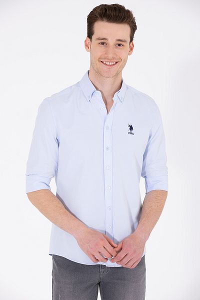 U.S. Polo Assn. Светлосиня мъжка базова риза - дълъг ръкав50262932-VR003
