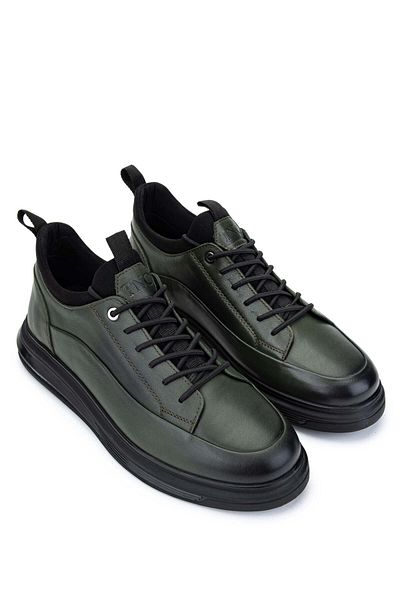Tamer Tanca Men's Genuine Leather Khaki Analin Sneakers & Sports Shoes