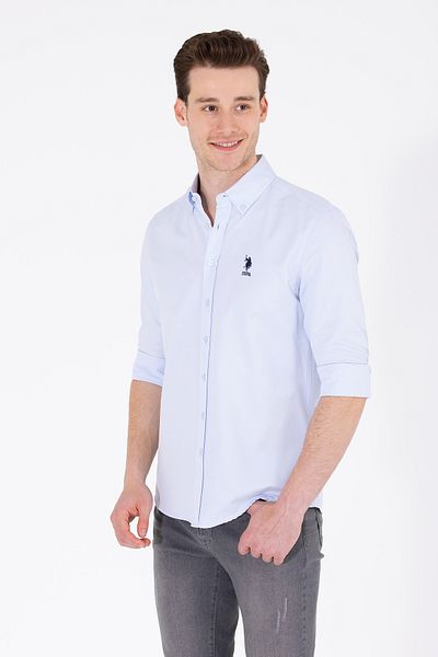 U.S. Polo Assn. Светлосиня мъжка базова риза - дълъг ръкав50262932-VR003