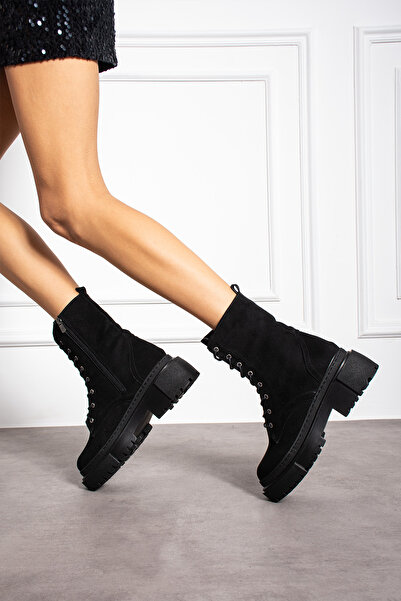 butikpabuc Cizme de damă din piele intoarsa neagra cu fermoar