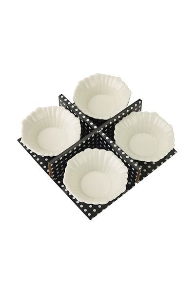 Benante 4-Piece Porcelain Round Snack Bowl - White - 7 cm