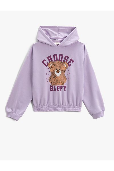 Koton Bedrucktes Kapuzen-Sweatshirt mit langen Ärmeln