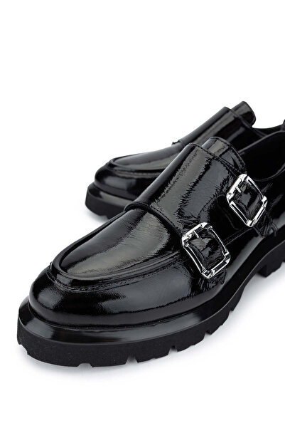 Tamer Tanca Women's Genuine Leather Black Patent Leather Casual Shoes