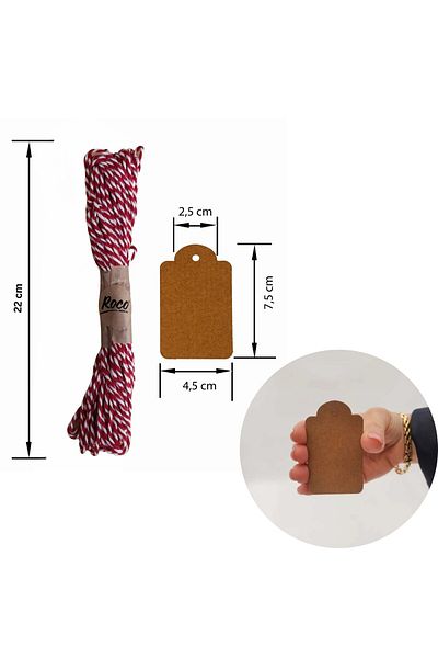 roco paper Red-White Twine Baker Gift Packaging Label - 12Li Kraft, Ip-10M (1 Pcs), Blank Gift Card Set