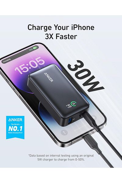 Anker 533 Smart Display Power Bank, PD 30W, 10K mAh, Black