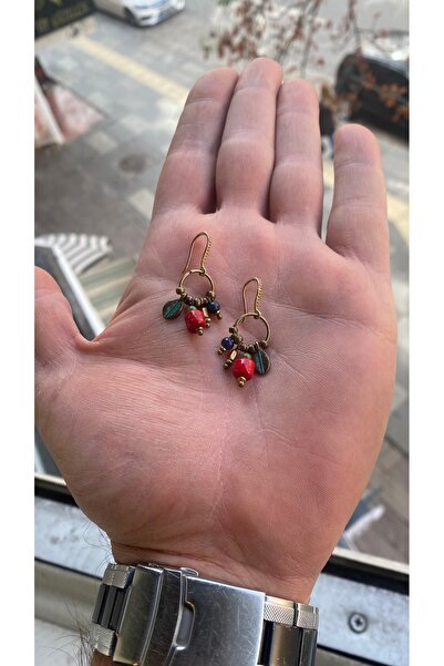 El yapımı pirinç aparatlı cam boncuk kadın küpe
