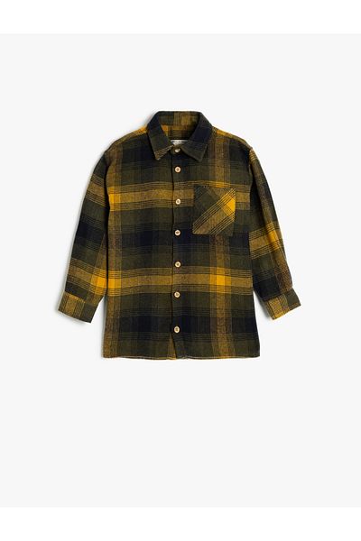 Koton Classic Lapel Lumberjack Shirt with Long Sleeves and Pocket Detail