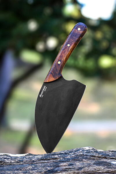 Mastermate Knives Siyah Sırp Stili Satır, El Yapımı, Kök Ceviz Sap, Deri Kılıflı - 4116 Paslanmaz Çelik - İsim Yazılır