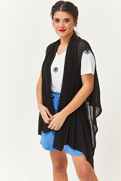 Ebsumu Tricotaj subțiri de vară pentru femei, cardigan și pareo negru fără mâneci