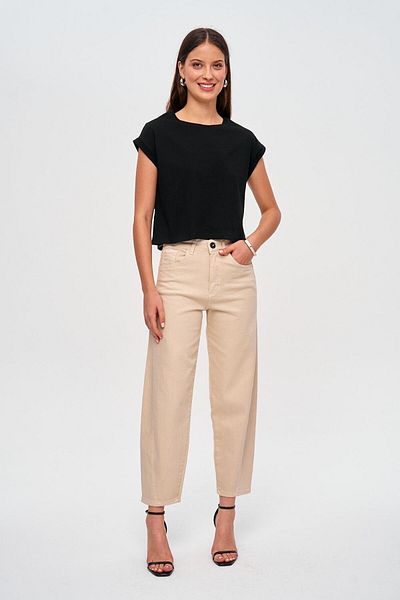 Tuba Butik Beige Baggy Balloon Women's Jeans