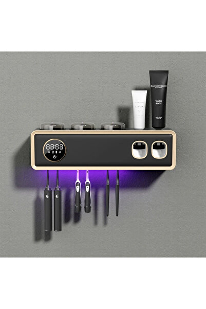 Choice حامل فرشاة أسنان أسود يعمل بالأشعة فوق البنفسجية، معقم عميق، عصارة معجون أسنان، طاقة ضوئية، شحن USB، تجفيف سريع