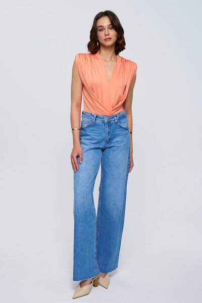 Tuba Butik Double Breasted Collar Padded Orange Bodysuit