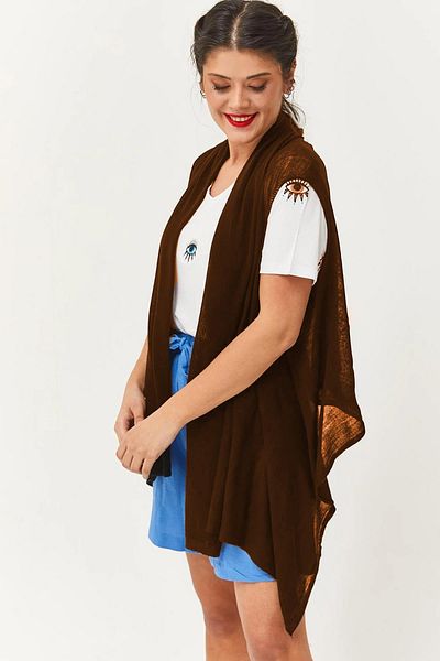 Ebsumu Tricotaj subțire maro Cardigan de vară fără mâneci și pareo - Femei