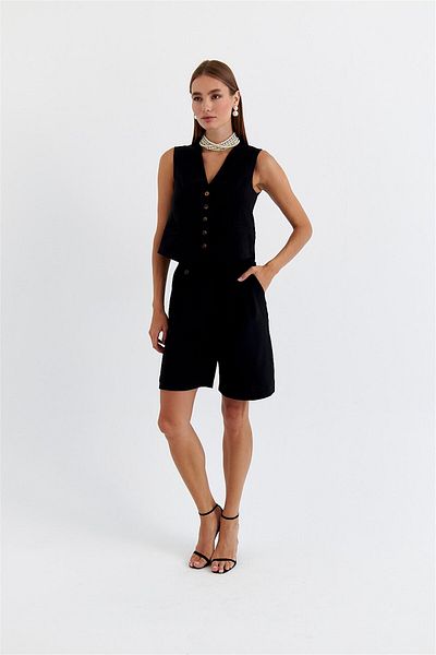 Tuba Butik Pleated Bermuda Black Women's Shorts