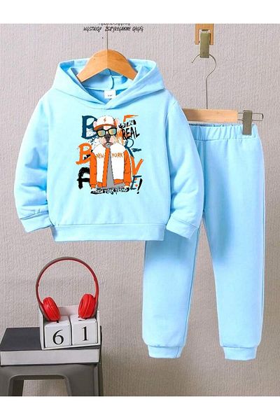 BENROMA Set de trening pentru copii unisex - cu ochelari, imprimeu text, mucegai supradimensionat