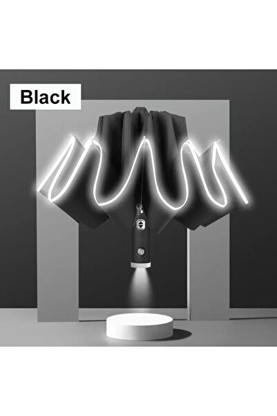 Choice black Fully Automatic Sun Protection Umbrella Folding Waterproof Umbrella With LED Flashlight UV Sun