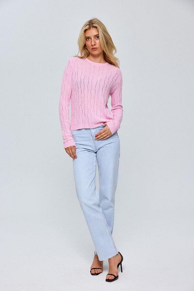 Tuba Butik Pink Thin Knitwear Crew Neck Women's Blouse
