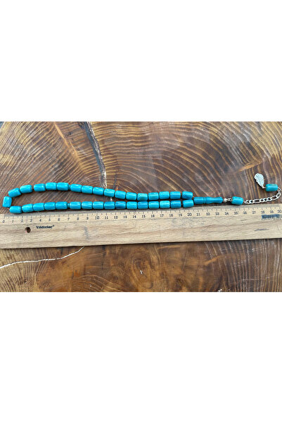 Agai Silver Leaf Tasseled Capsule Cut Turquoise Colored Squeeze Amber Prayer Beads
