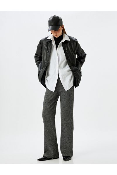 Koton Elastic Waist Wide Leg Ribbed Trousers