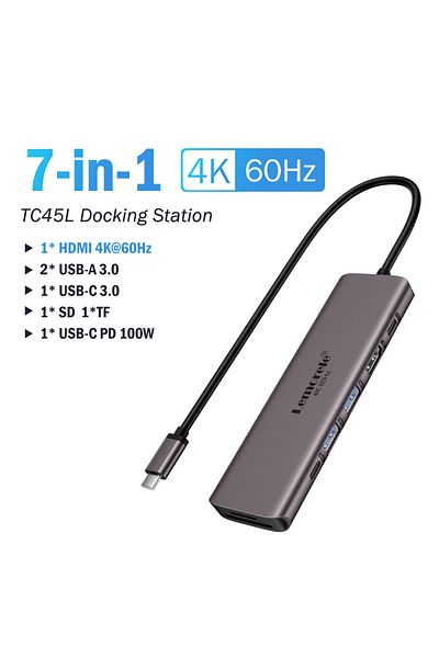 lemorele 7 في 1 Tc45 7 منافذ USB إلى HDMI 4K 60hz محطة إرساء USB C Hub Type-c USB Adapter Pd100w