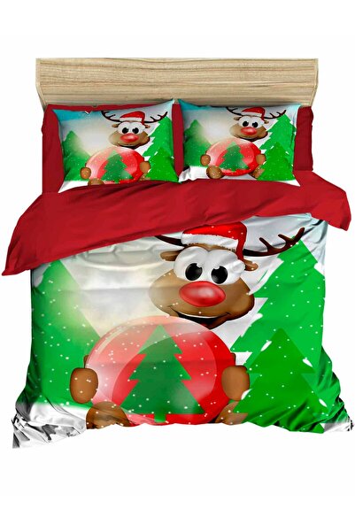 Fabeteks Christmas Pine Tree Deer Digital Duvet Cover Set